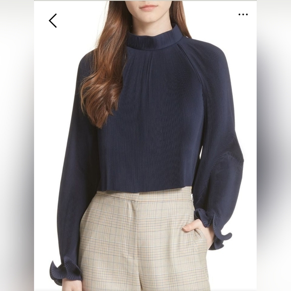 Tibi Tops - Tibi Women's Navy Long Sleeve Blouse retail $495 Xxs